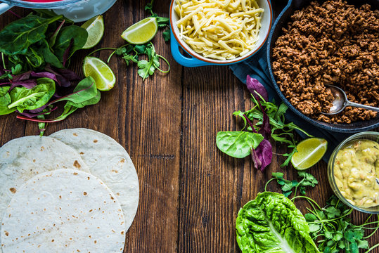 Authentic mexican tortillas ingredients on table