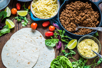 Mexican street simple street food, tortillas with beef.