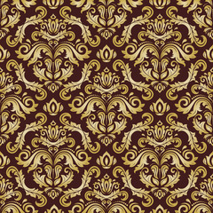 Oriental vector classic brown and golden ornament. Seamless abstract background