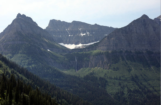 The imposing rocky glacial peaks of Glacier National Park in northwest Montana straddle the U.S.-Canadian border, with the Canadian side of the park called Waterton Lakes National Park in Alberta.