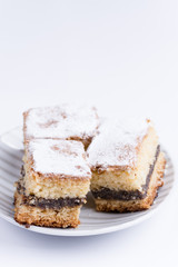 Poppy seed cakes on the plate over white background