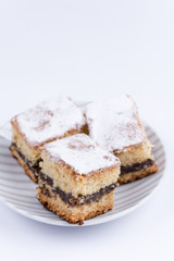 Poppy seed cakes on the plate over white background