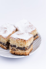 Poppy seed cakes on the plate over white background