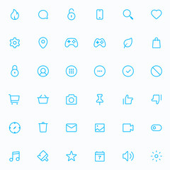 Outline vector icons for web and mobile. 36 Icons, 2 pixel stroke & 48x48 resolution