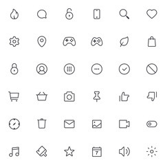 Outline vector icons for web and mobile. 36 Icons, 2 pixel stroke & 48x48 resolution