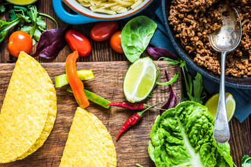 Mexican tacos with guacamole