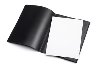 Open plastic file folder with blank paper sheet