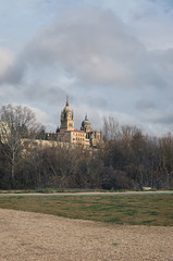 Walking in the park. This is a stunning view of the cathedral. Catedral Nueva de Salamanca. Spain.