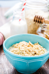 Healthy breakfast, porridge in bowl.