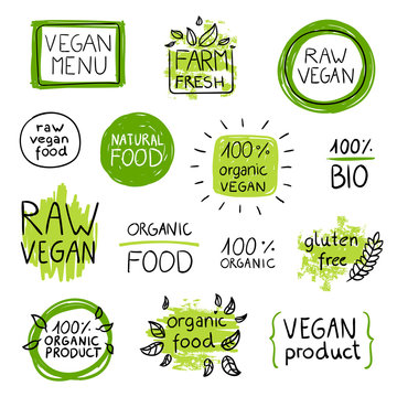 Vector Illustration of Healthy Organic Vegan Food Lables