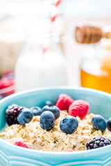 Fresh, light and tasty breakfast with summer fruits