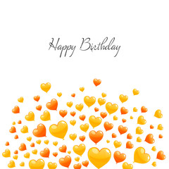 Vector Illustration of a Happy Birthday Greeting Card with Orange and Yellow Heart Balloons