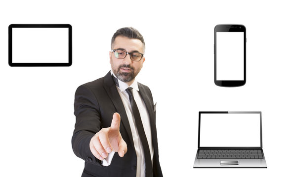 man touch with finger