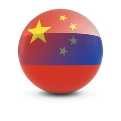 Chinese and Russian Flag Ball - Fading Flags of China and Russia