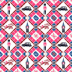 Seamless pattern Argyle and British flags