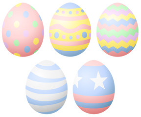 Vector illustration of a variety of pastel-colored Easter eggs.