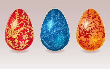 Easter eggs with floral ornament in 3 colors.
