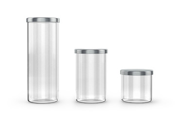 simple kitchen jars of different sizes isolated on white backgro