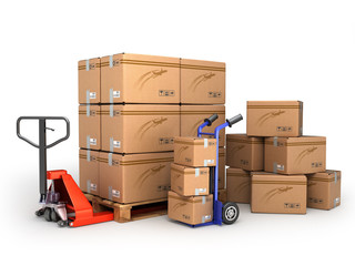 the concept of delivery, hand truck and hand truck loaded pallet © nosorogua