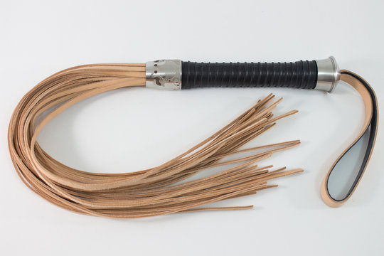 black flogger with metal details and a brown tail
