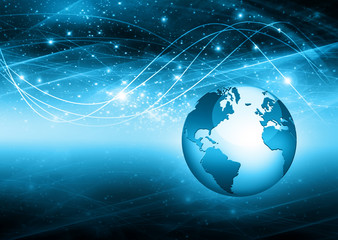 Fototapeta na wymiar Best Internet Concept of global business. Globe, glowing lines on technological background. Electronics, Wi-Fi, rays, symbols Internet, television, mobile and satellite communications