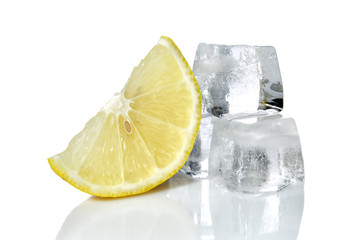 Lemon with ice cubes