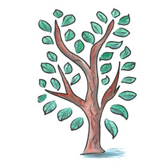 tree cartoon watercolor isolated