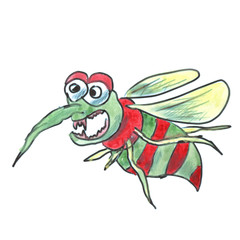 green red angry wasp cartoon watercolor isolated