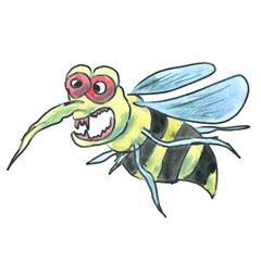 yellow black wasp angry cartoon watercolor isolated