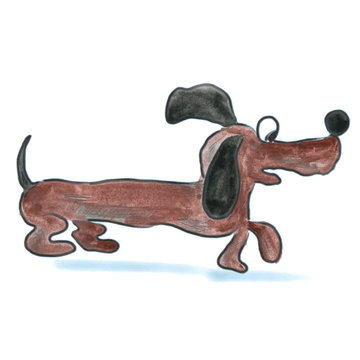 brown dachshund with black ears isolated cartoon watercolor
