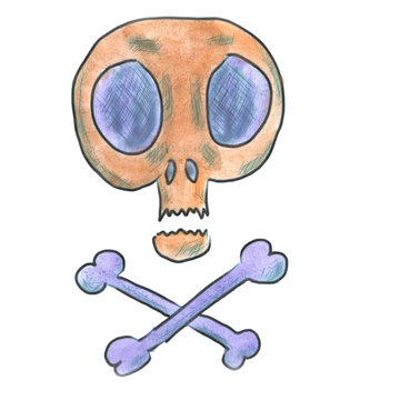 Purple Skull Bones Cartoon Watercolor Isolated