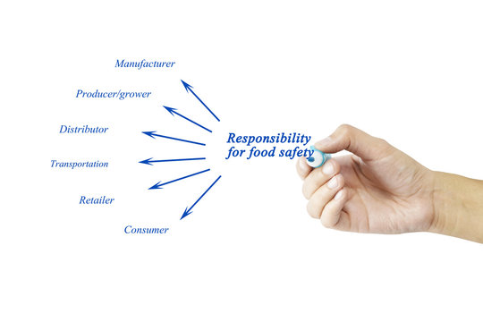 Hand writing element of Responsibility for food safety for business concept