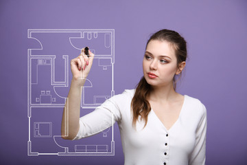 female architect working with a virtual apartment plan