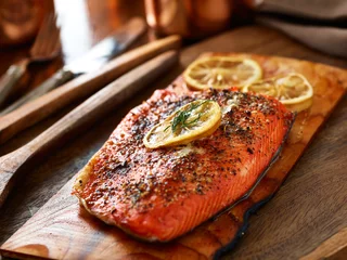 Poster cedar plank salmon with dill and lemon © Joshua Resnick