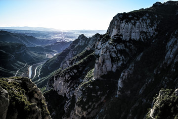 Fototapeta premium Montserrat mountain in Barcelona, Spain, view on the sea
