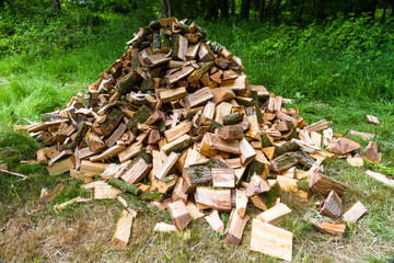 Pile of cut logs for burning