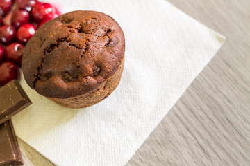Chocolate muffin with sour cherries
