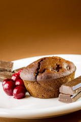 Chocolate muffin with sour cherries