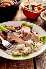 Traditional Brazilian Feijoada with meat and beans