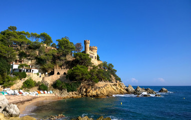 Castle and beach in Lloret de Mar, Girona, Spain