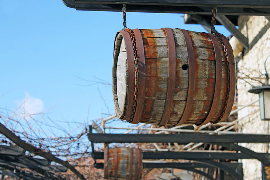 Wine barrel on the background of the sky
