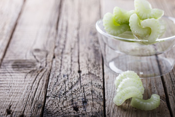 Celery,in the glass pieces.Copy space.selective focus.