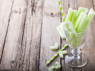 Celery,in the glass pieces.Copy space.selective focus.