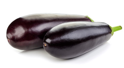 fresh eggplants on white background