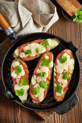grilled eggplants on cooking pan
