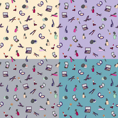 Makeup сosmetic seamless pattern, 4 color variants