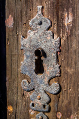 door lock detail on an old wood door