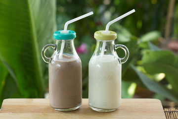 Glass of Chocolate and Fresh Milk