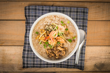 Mush rice on wooden 
