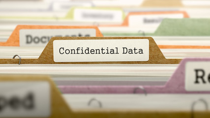 Confidential Data Concept. Colored Document Folders Sorted for Catalog. Closeup View. Selective Focus. 3D Render.